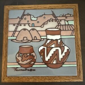VTG Teissedre Southwest Tile Wall Art Pueblo Scene Pots 1986 7x7